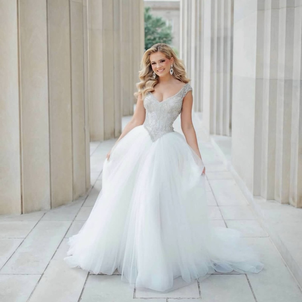 Mac Duggal White and Silver Gown